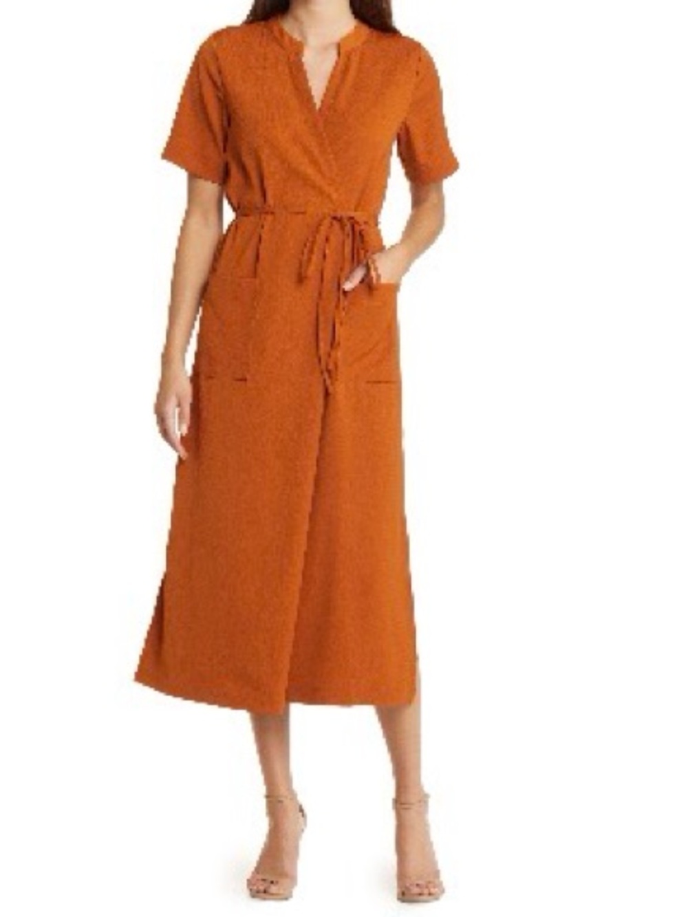 Zoe & Claire Wrap Midi Dress with Tie Waist